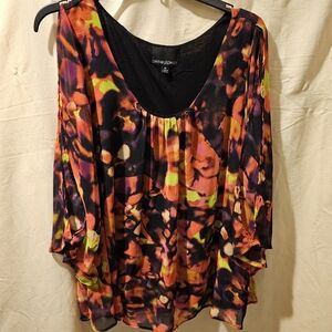 Cynthia Rowley Orange and Yellow Scoop Neck Blouse/top